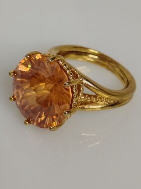 Gold-Tone Ring with Orange Crystal Center